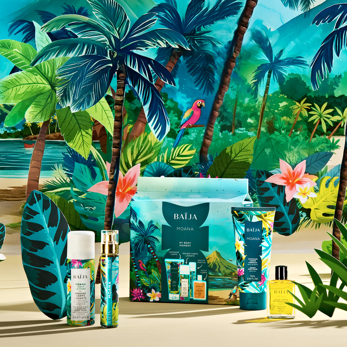 Coffret My Body Moment moana contenant: une huile corps, une mini mousse de douche, une eau de parfum et un mini gommage.
