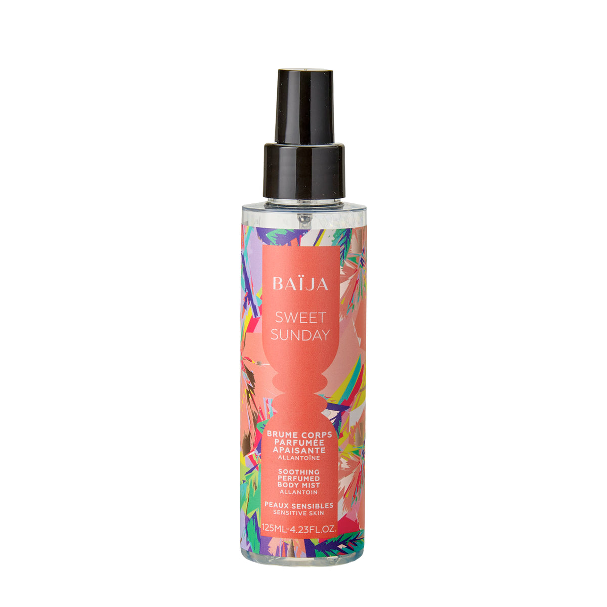Packshot de la brume corps parfumée Sweet Sunday Baïja, soin parfumé apaisant pour peaux sensibles.